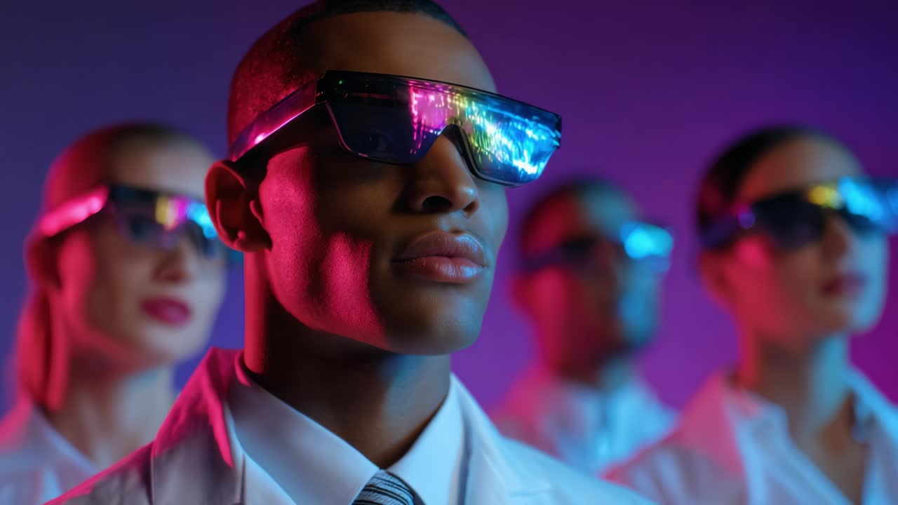 Futuristic Team Wearing Augmented Reality Glasses