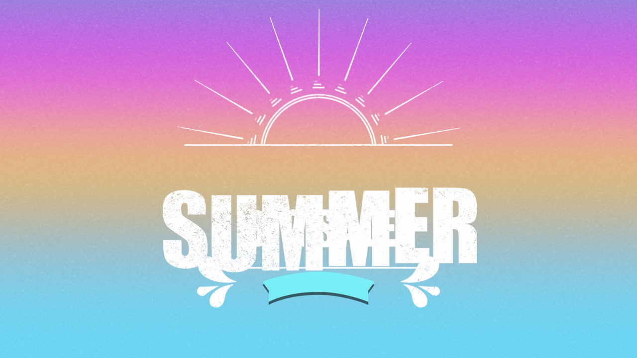 태양 광선과 그런지 질감의 리본으로 큰 여름 판매