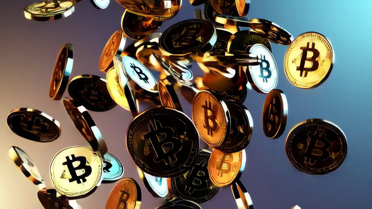 las monedas de bitcoin caen en animación