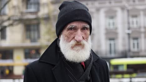 portrait of a senior man in winter clothing