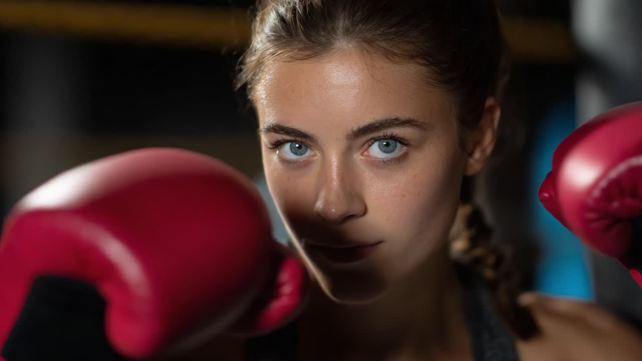 Intense Boxing Training Session Captured in Stunning Detail, Showcasing the Determination and Focus of a Young Female Boxer in the Ring