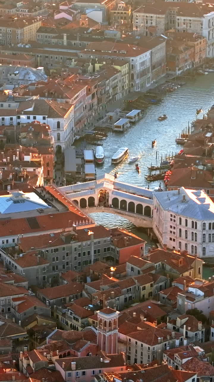 Aerial drone view of the buildings in Venice City, Italy. Vertical
