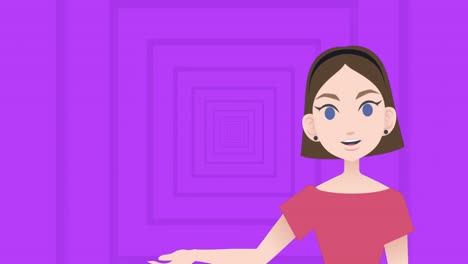 animación del icono de la mujer sobre cuadrados púrpuras
