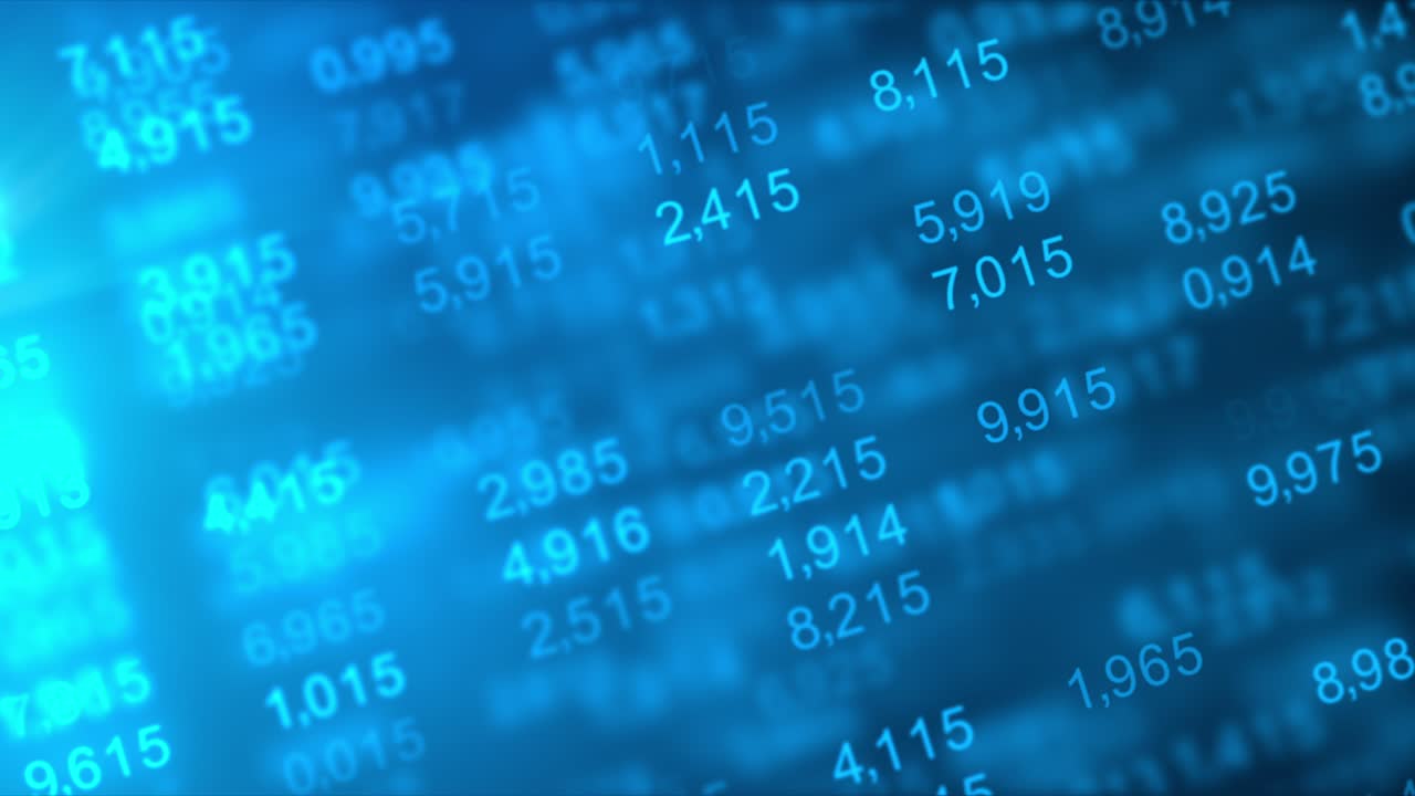 número de dígitos aleatorios con estadísticas de actualización, existencias y número de ventas, porcentaje, crecimiento, disminución. fondo financiero abstracto, informe económico pronóstico para finanzas empresariales y concepto de crecimiento de existencias