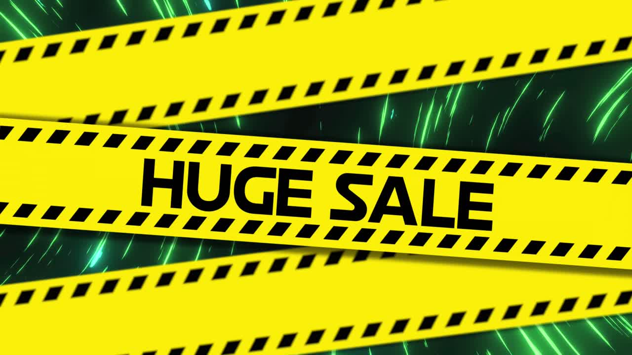 밝은 초록색 불빛의 흐릿한 움직임에 대한 거대한 판매 텍스트와 함께 코든 테이프의 애니메이션