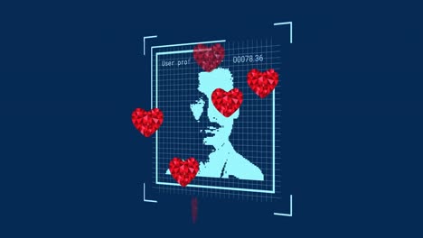 Animation-Fallender-Herzen-über-Digitalem-Porträt-Von-Männern-Auf-Dunklem-Hintergrund