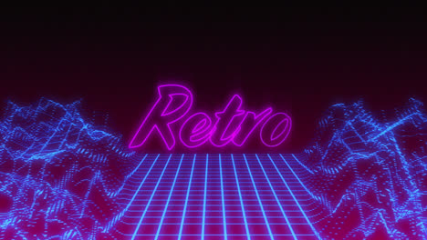 retro written in pink neon on black background with distorting blue grid