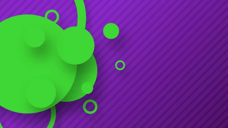 Wiggle green circles floating on the violet background