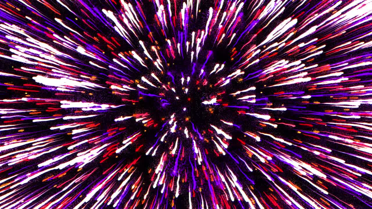 Pink energy lights fireworks moving in black background. 3d animation