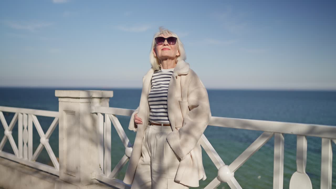 Stylish Older Woman on Beach Vacation