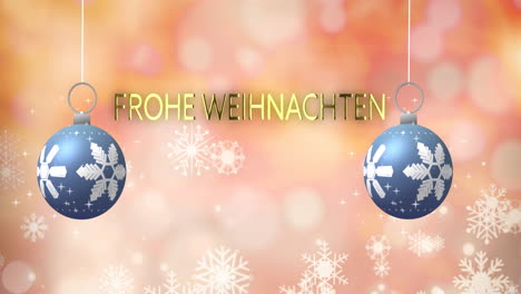 Animation-Of-Frohe-Weihnachten-Text-And-Christmas-Baubles-On-Pink-Background