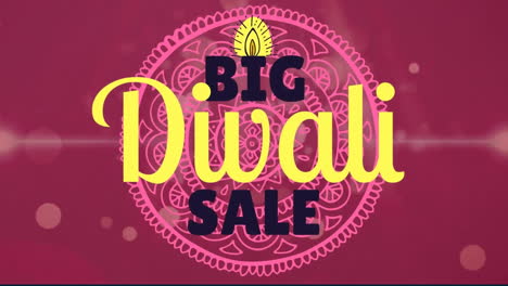 animation of big diwali sale text over indian pattern on red background