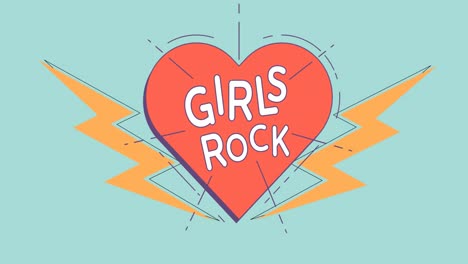 composition of text girls rock, over two lightnings and red heart