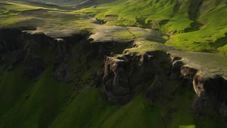 surreal icelandic highland canyon softly touched by the sunlight during sunset