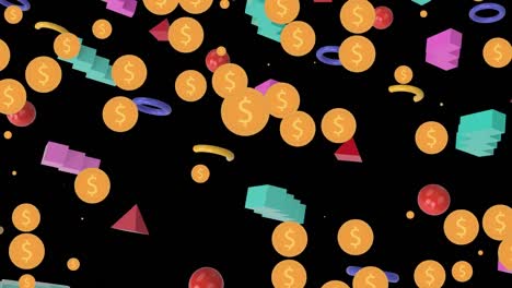 animación del símbolo del dólar sobre formas coloridas sobre fondo negro