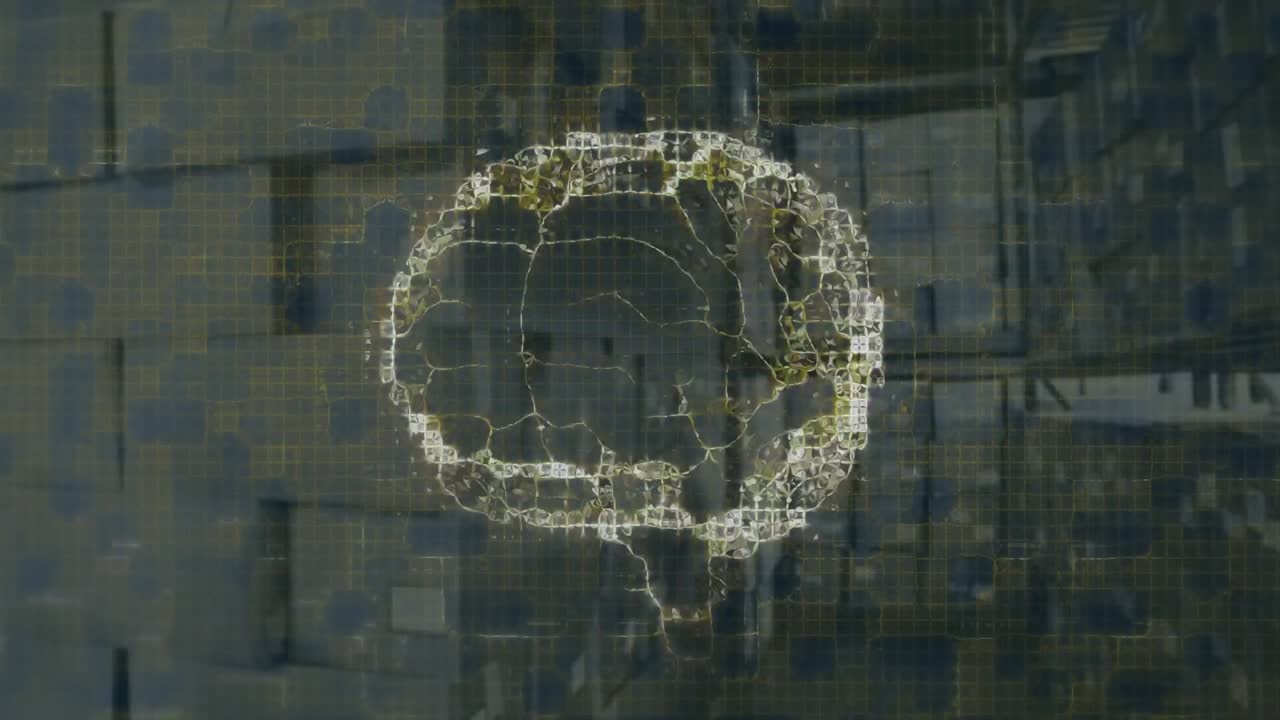 Animation of data and brain over warehouse