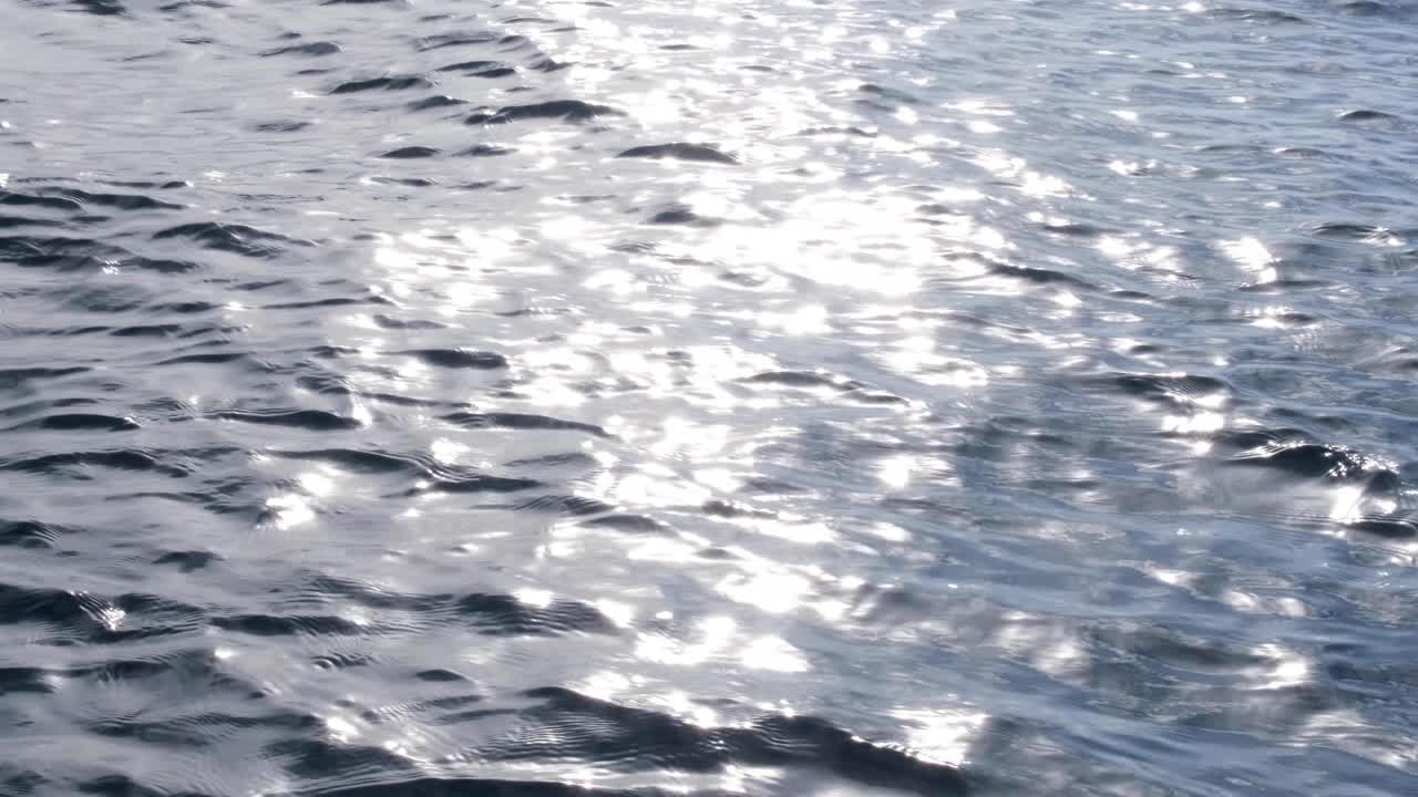 부드럽고 구르는 파도와 너울이 있는 목가적이고 편안한 바다와 바다 표면에 반짝이는 햇빛