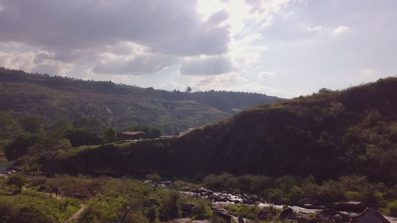 Pescaderito swimming hole and waterfalls near San Gil Colombia. Drone Fly Over