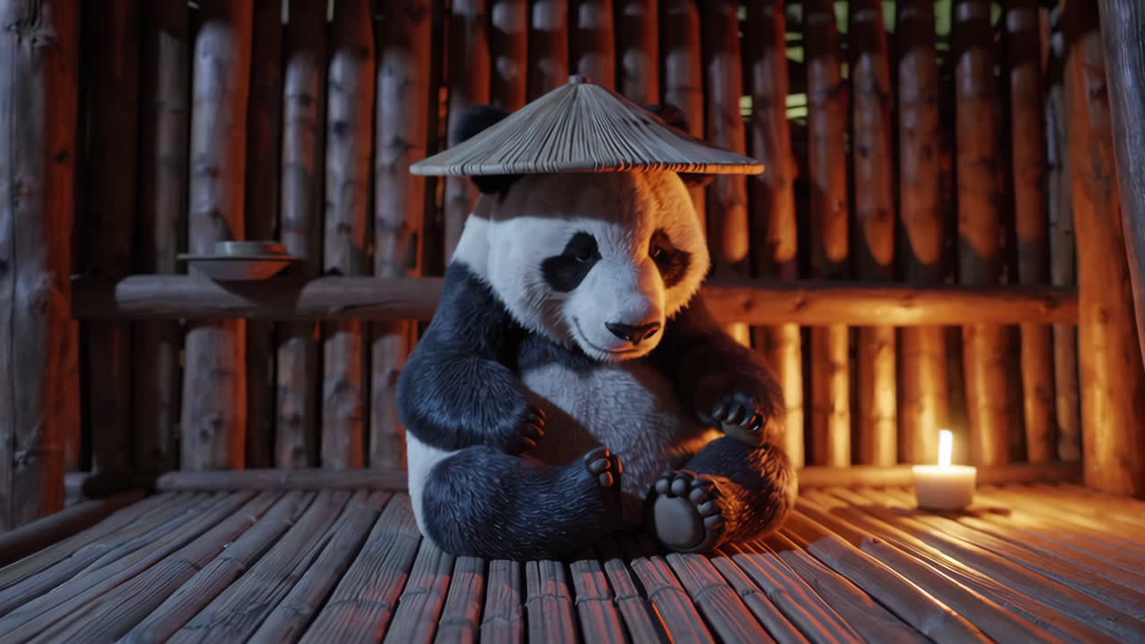 panda en una cabaña china