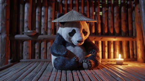 panda in a chinese hut