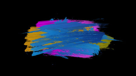 animación de trazos de pintura rosa, amarilla y azul que aparecen sobre un fondo negro