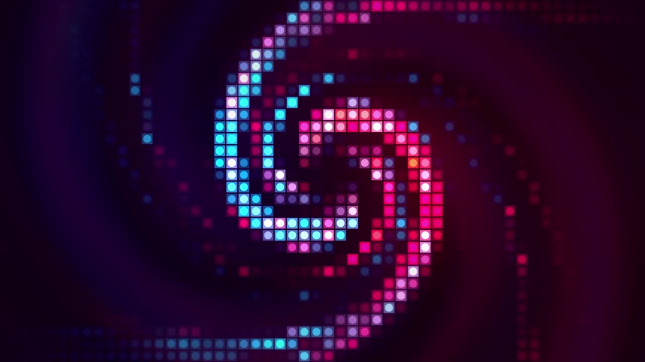 espectáculo de luz en espiral de píxeles abstractos