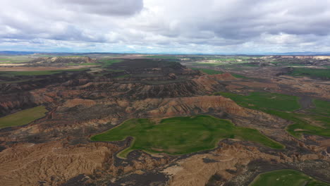 aerial-view-of-mountains-Bardenas-reales-canyon-desert-landscape-Spain