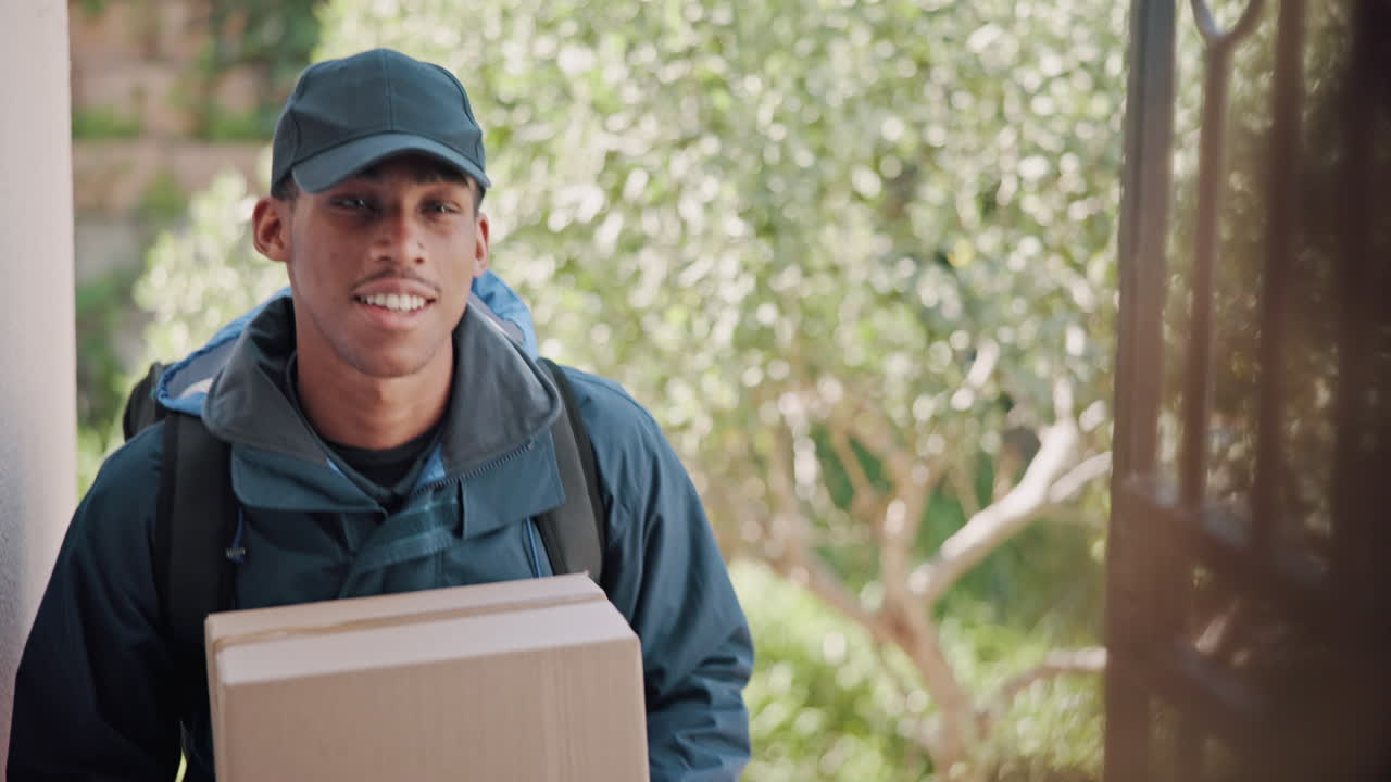 el mensajero entrega el paquete.