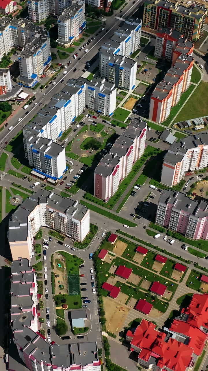 Urban area with city blocks. Top down view of buildings and apartment blocks