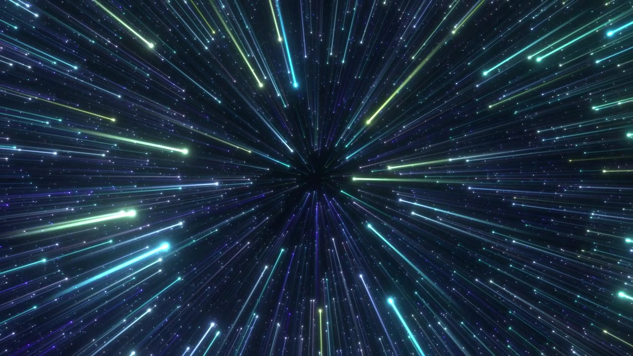 Viaggio futuristico nell'iperspazio con effetto mosso attraverso l'universo.