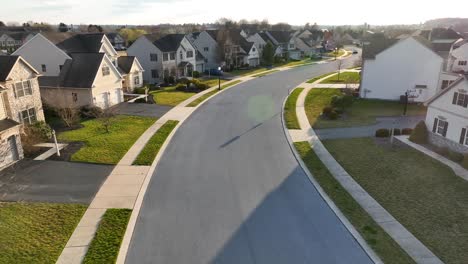 american neighborhood at sunset