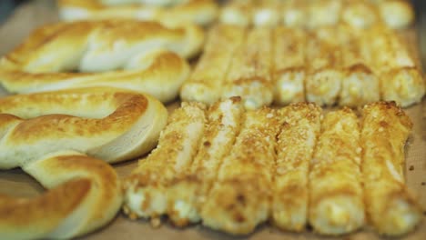 freshly baked pretzel bread on baking tray