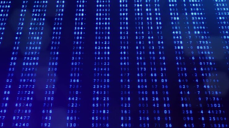 3d loop background, concept of digital data processing, calculation and visualization of computation. Counters of numbers in rows of lines on plane. Blue digital information bg with numbers. Sci-fi bg.