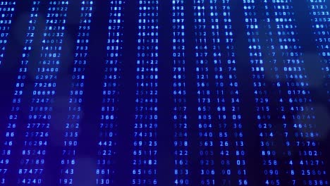 3d loop background, concept of digital data processing, calculation and visualization of computation. Counters of numbers in rows of lines on plane. Blue digital information bg with numbers. Sci-fi bg.