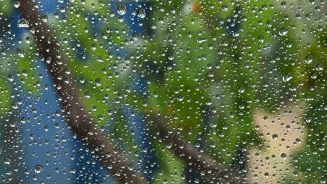 raindrops on transparent glass surface with blurred motion behind