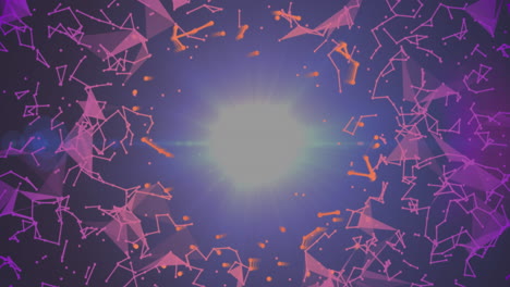 animación de la red de conexiones y procesamiento de datos sobre fondo púrpura
