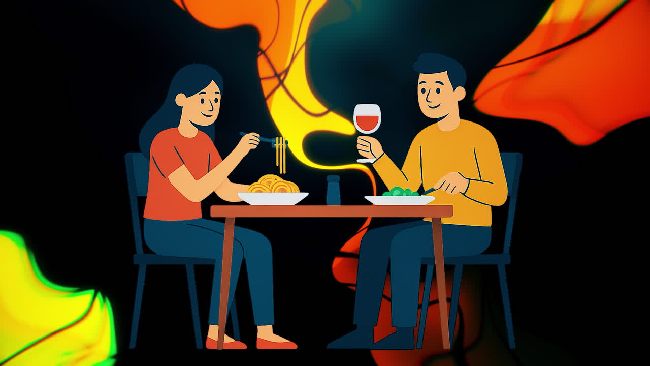 una pareja disfrutando de la cena.