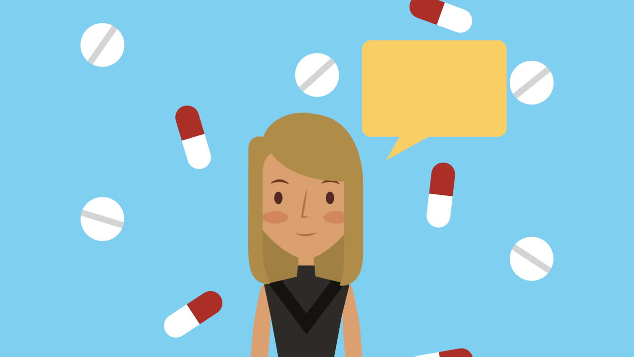 약과 을 가진 여성 의료 애니메이션