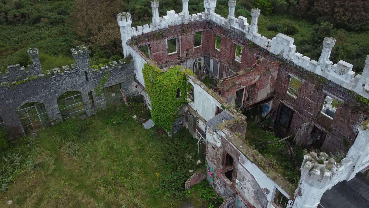 Soldiers point house aerial birds eye view above overgrown abandoned Victorian mansion estate