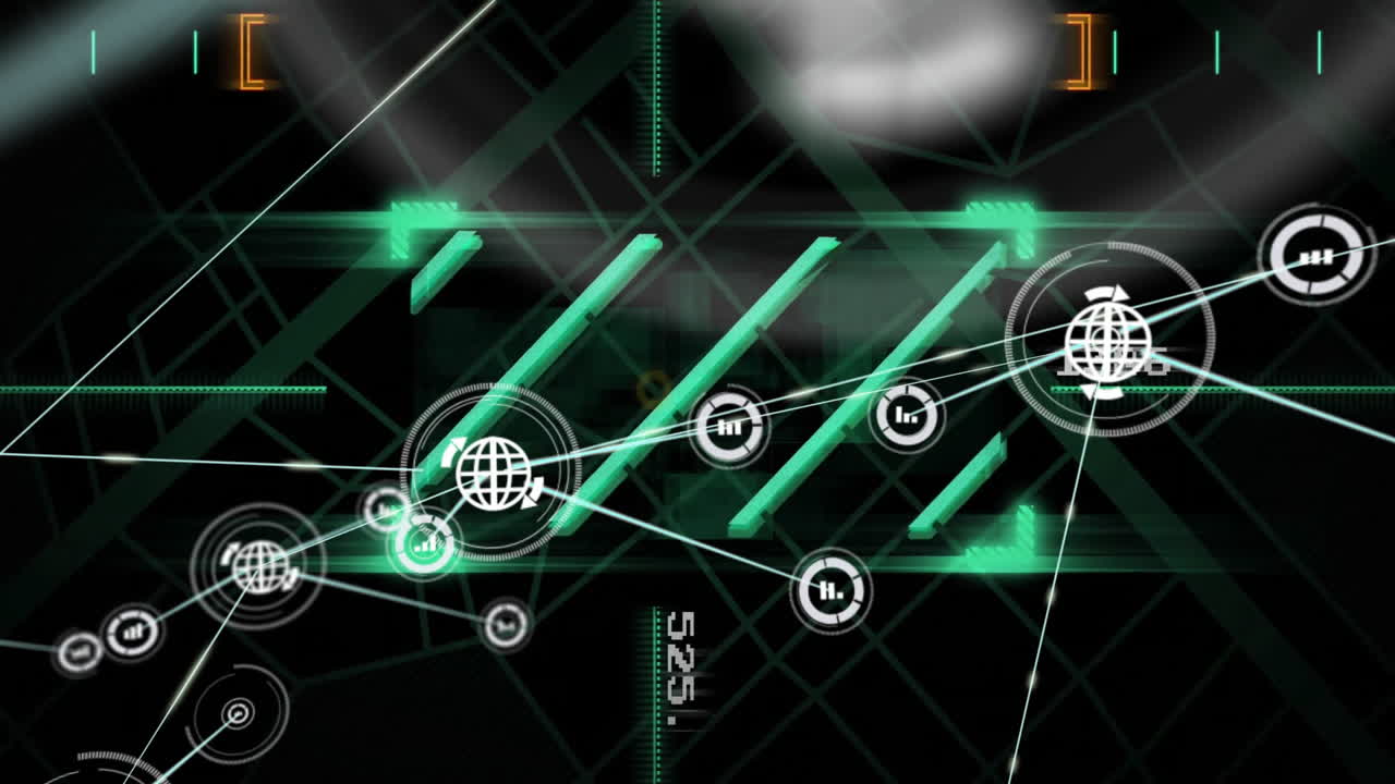 conexiones de red y animación de procesamiento de datos en el fondo de la red digital