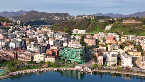 Imágenes-De-Drones-De-Lugano,-Suiza