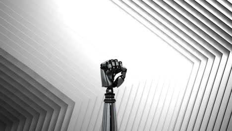 animación del brazo del robot sobre una superficie hexagonal gris en movimiento
