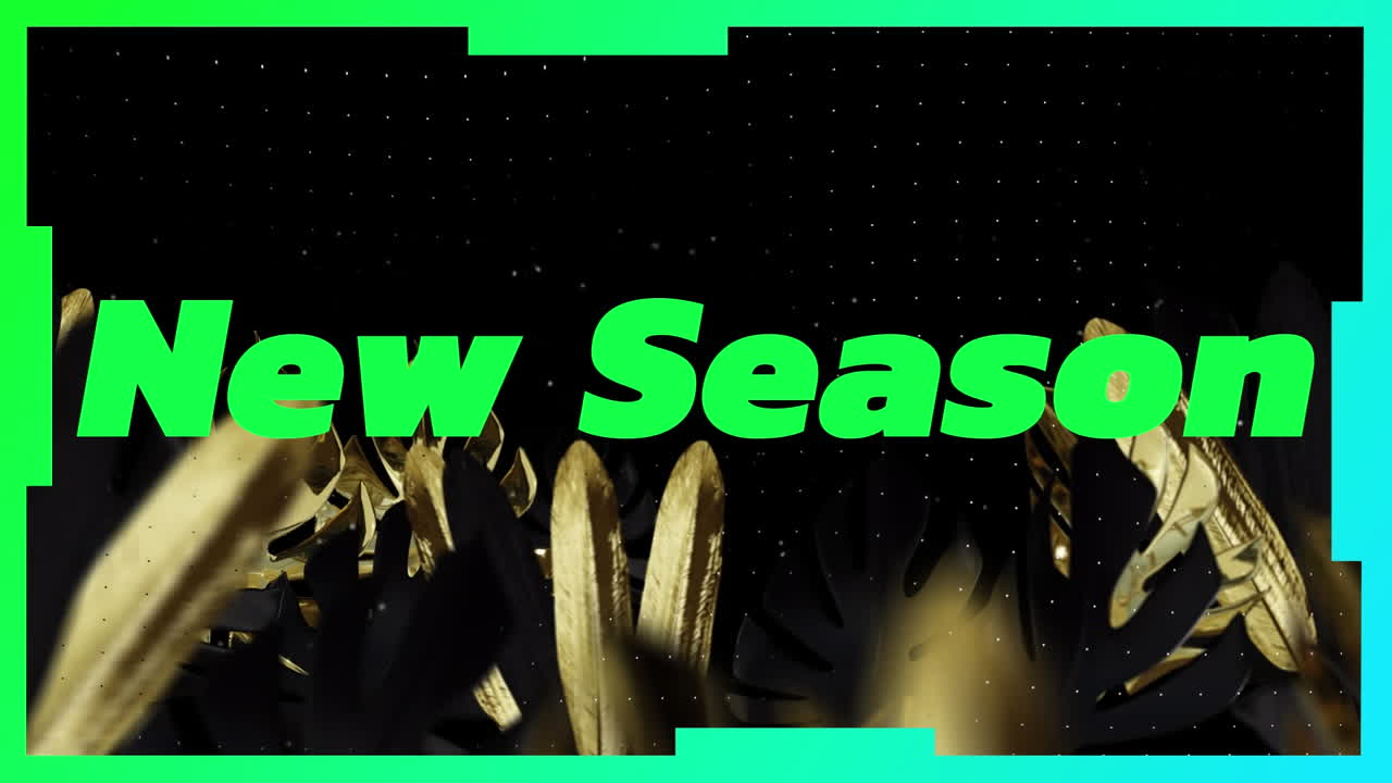 검은 바탕에 잎 위에 새로운 계절 텍스트의 애니메이션