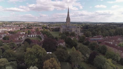 aerial approach on the east side of salisbury cathedral over the town