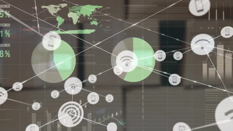 Animation-of-networks-of-connections-with-icons-over-cardboard-boxes