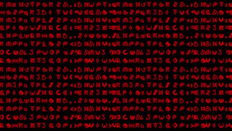 Motion-graphics-featuring-lines-of-alien-style-hieroglyphs-and-written-text-rapidly-changing-in-random-sequences-in-small-sized-red-font---ideal-for-screen-replacement-content