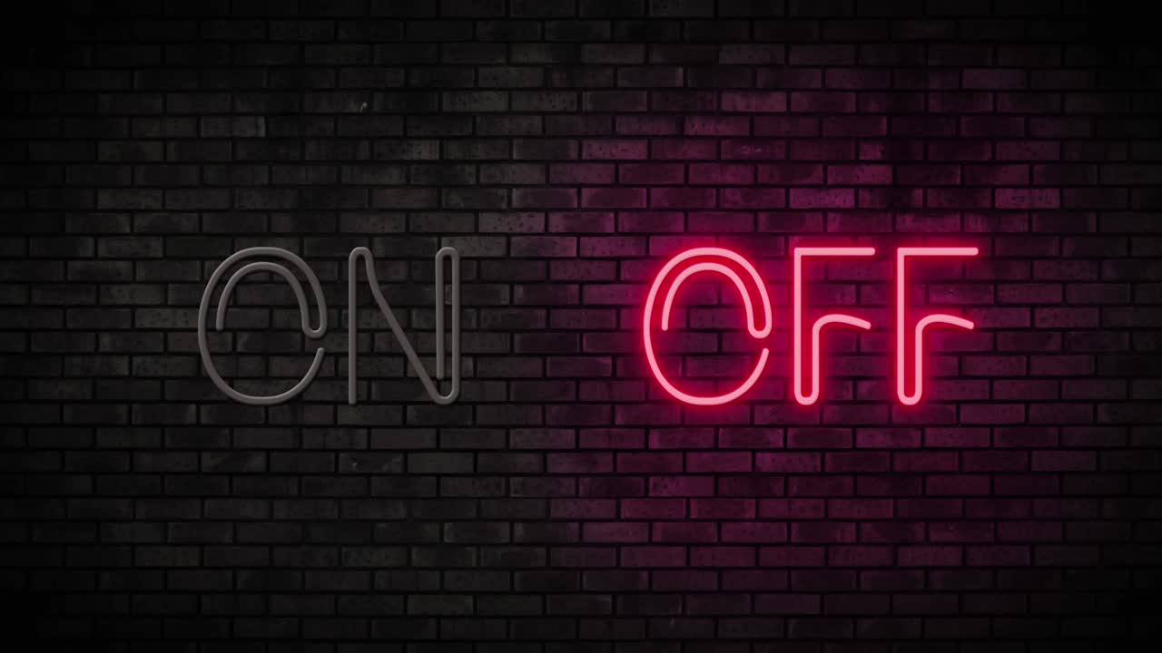 encendido y apagado de la luz de neón en la pared de ladrillo. bar de club nocturno señal de neón parpadeante animación de movimiento