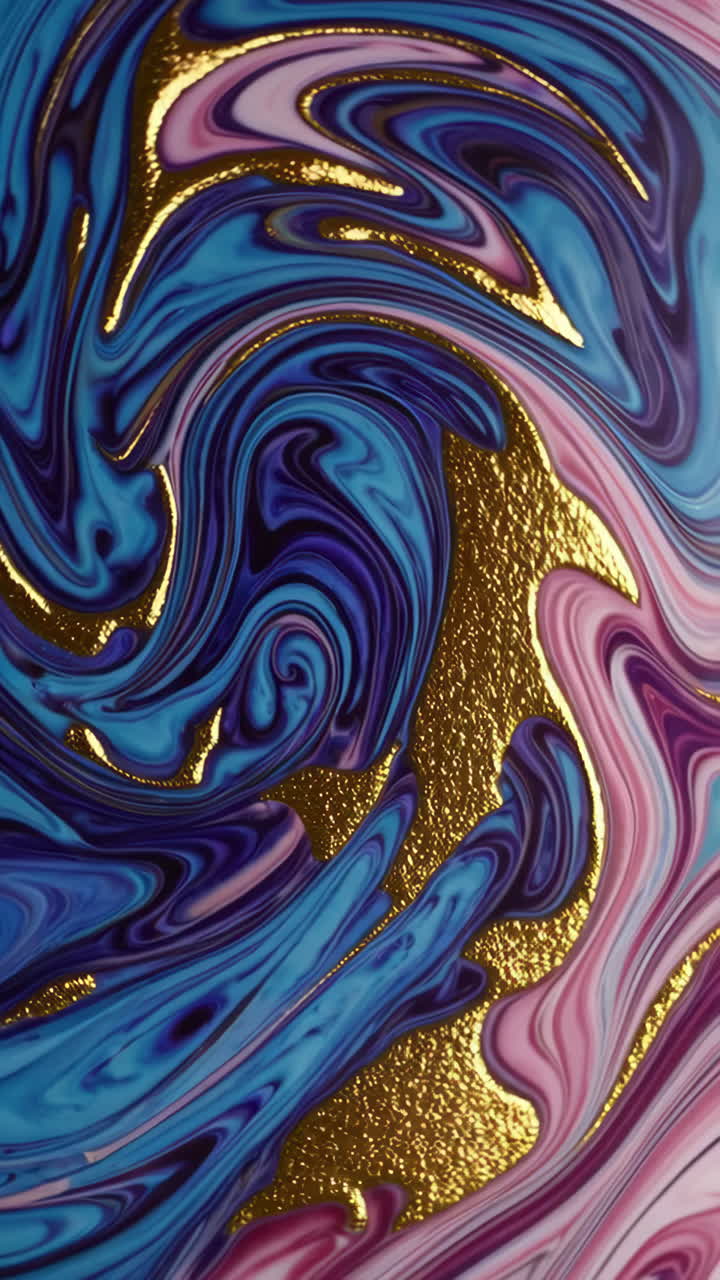 Vibrant Abstract Marbling with Gold Accents