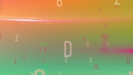 multiple alphabets and numbers floating against green and orange gradient background