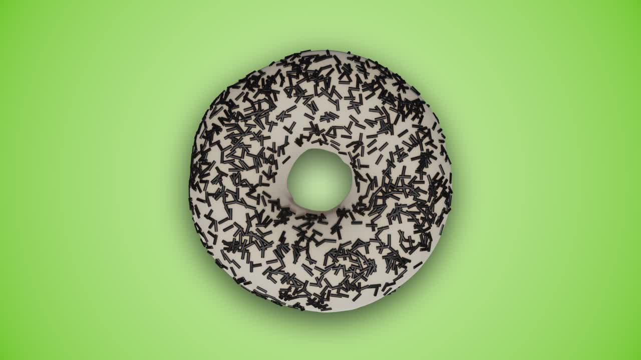 Cinemagraph of colorful glazed donuts changing each other on green abstract background